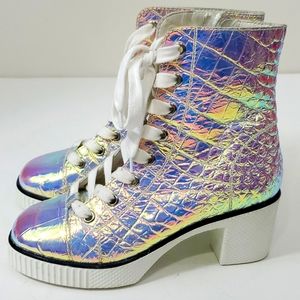 Giuseppe Zanotti Nidir woman's high top sneaker platform heel Shimmering croc